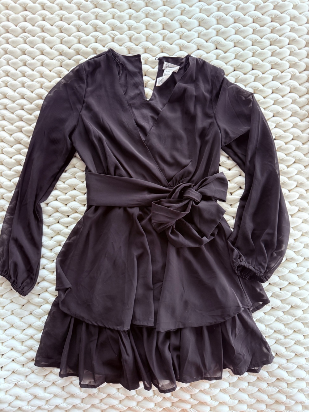 Tie-Front Sheer Long Sleeve Dress
